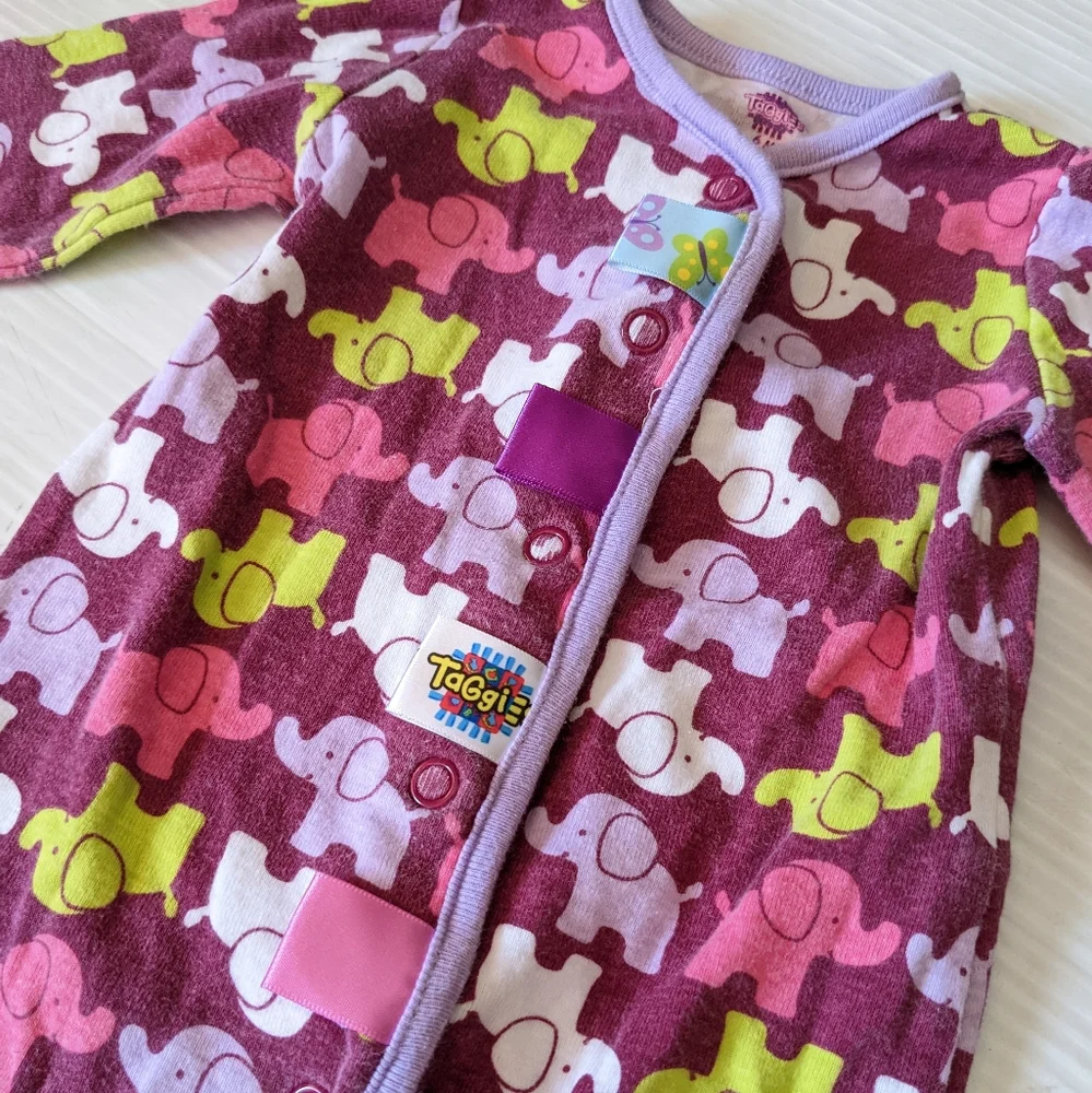 TAGGIES baby girl elephant print sleeper bodysuit footie